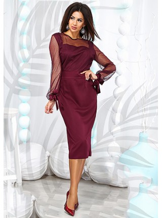 Елегантна сукня миди з довгим рукавом сітка 822785-86